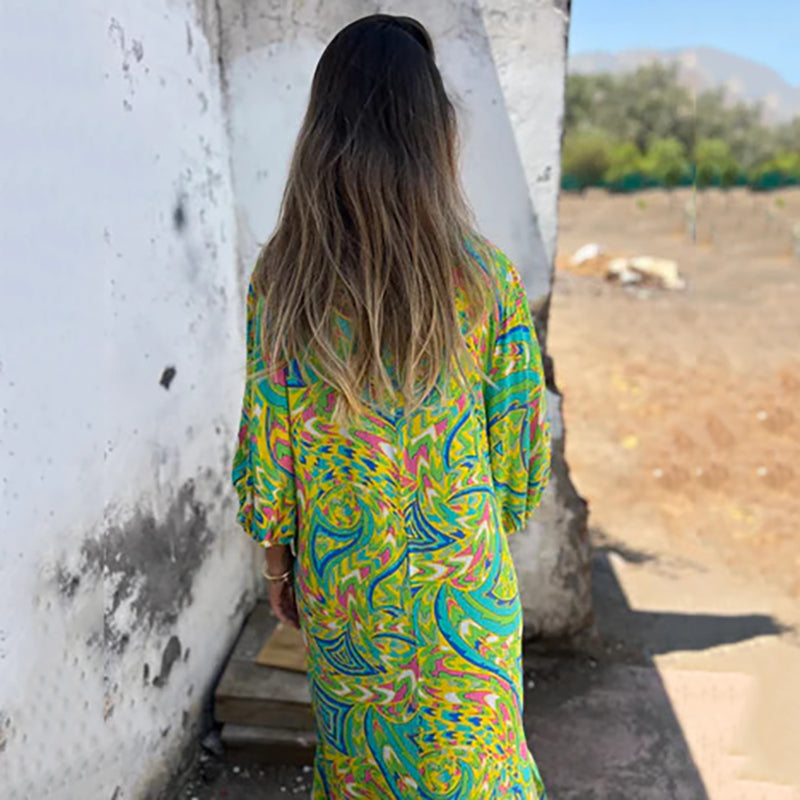 Herminie - Elegant Long Dress with Abstract Print