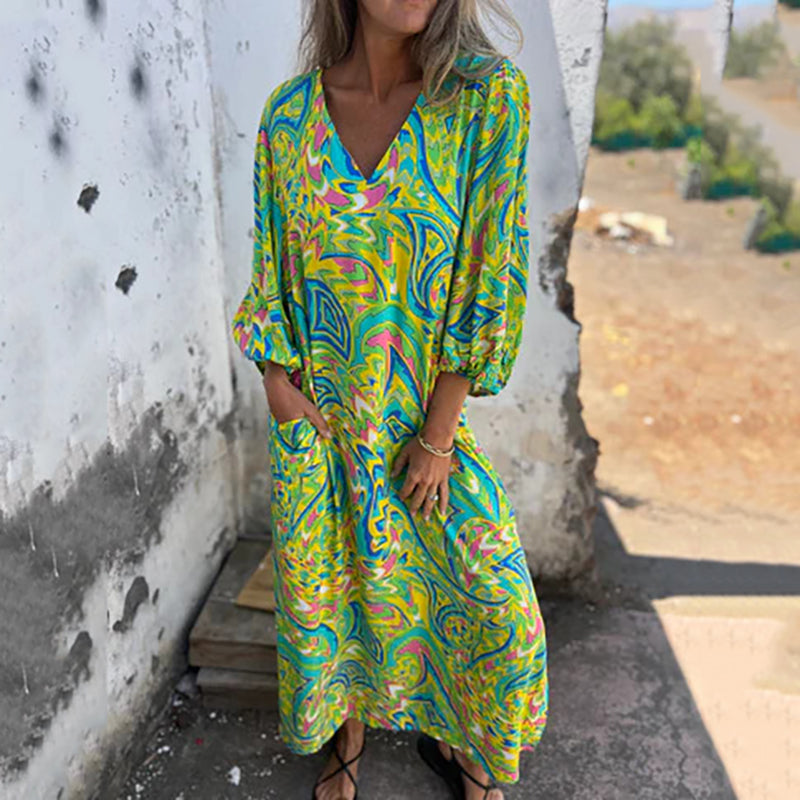 Herminie - Elegant Long Dress with Abstract Print