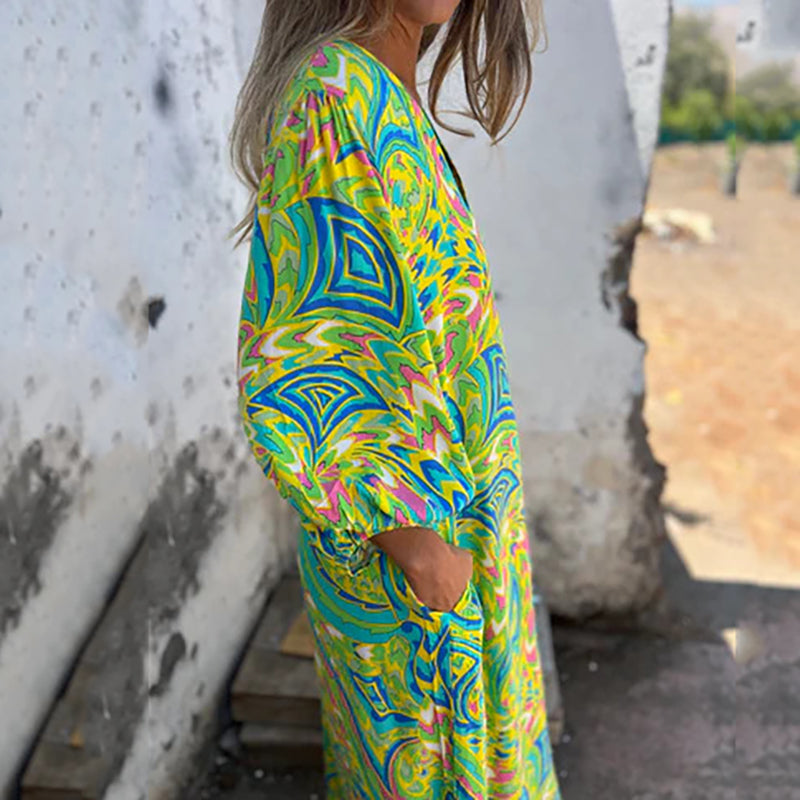 Herminie - Elegant Long Dress with Abstract Print