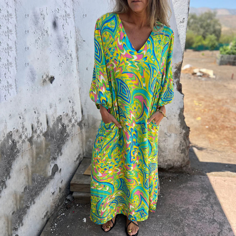 Herminie - Elegant Long Dress with Abstract Print