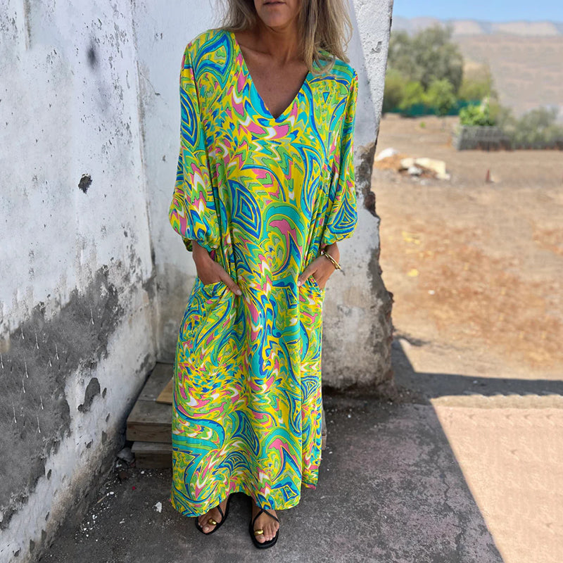 Herminie - Elegant Long Dress with Abstract Print