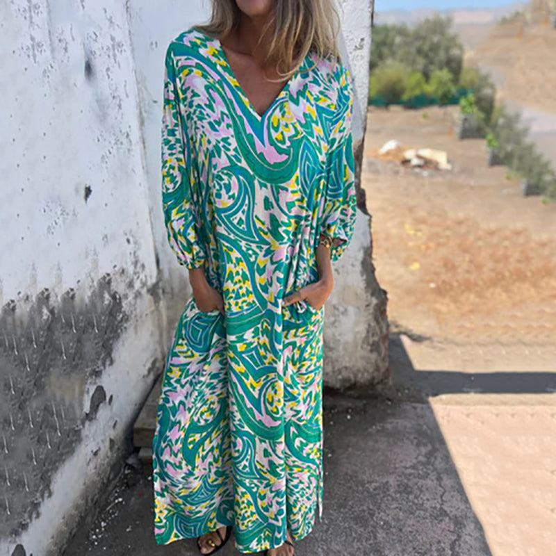 Herminie - Elegant Long Dress with Abstract Print