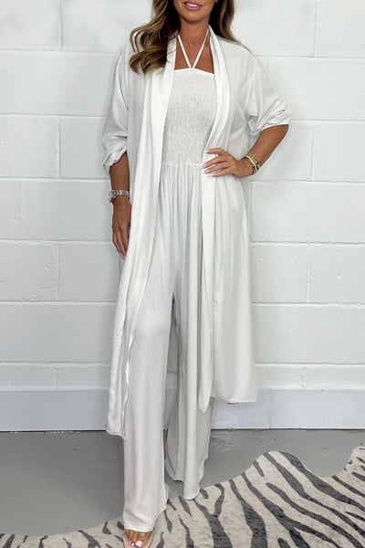 Benoîte - Ensemble 2 pièces à dos nu avec lacets et pantalon large pour femmes