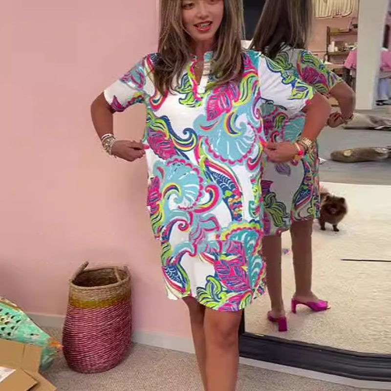 Gianna - Robe à Décolleté en V Imprimée Colorée