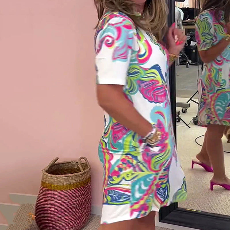 Gianna - Robe à Décolleté en V Imprimée Colorée