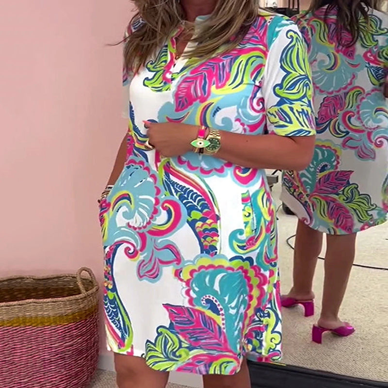 Gianna - Robe à Décolleté en V Imprimée Colorée