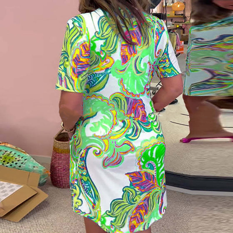 Gianna - Robe à Décolleté en V Imprimée Colorée