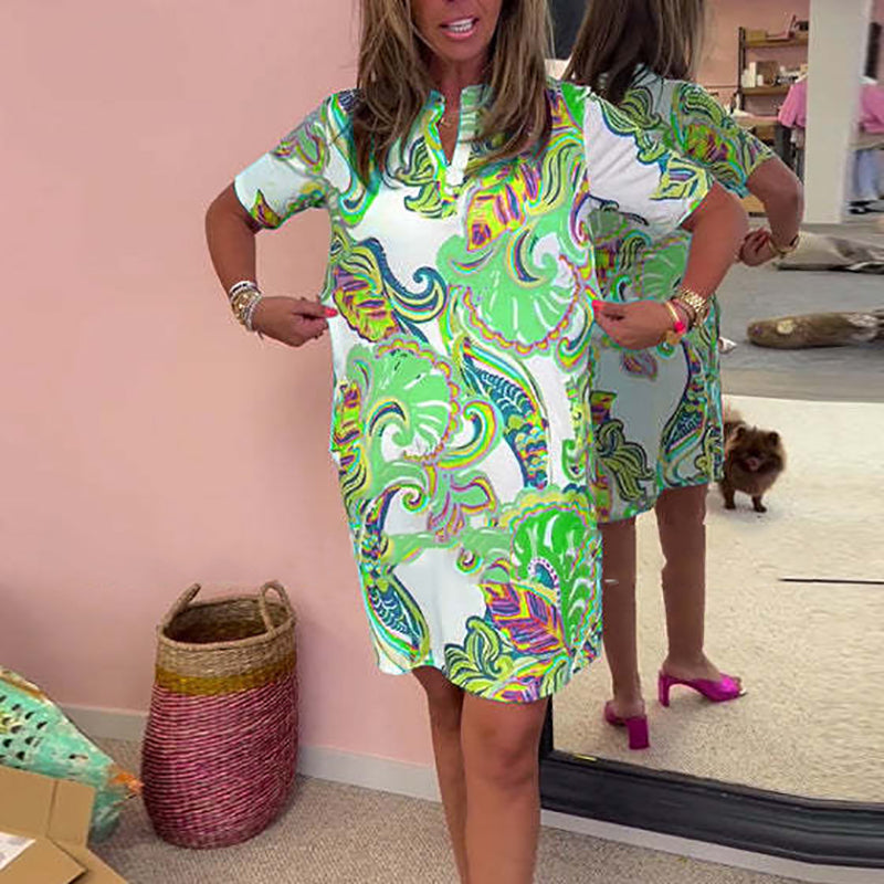 Gianna - Robe à Décolleté en V Imprimée Colorée