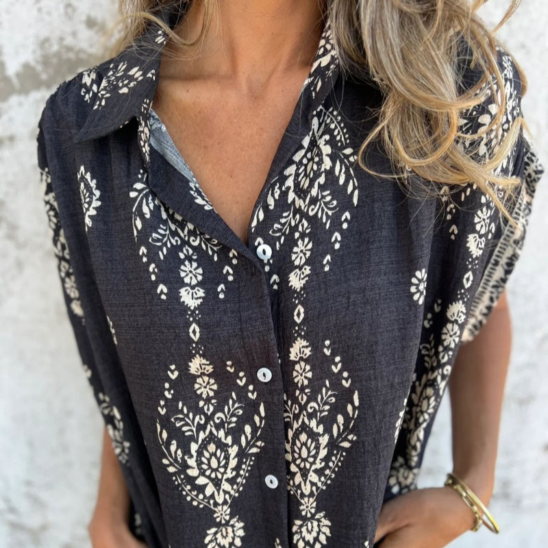 Sylviane - Loose Printed Short Sleeve Dress with Pockets
