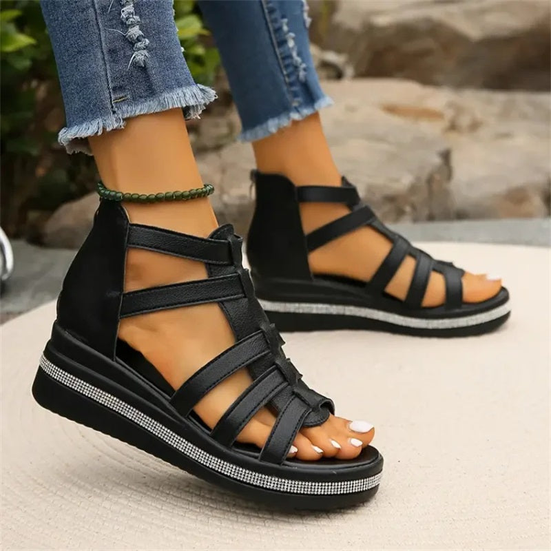 Tina™ - Wedge Sandals with Rhinestone Decoration