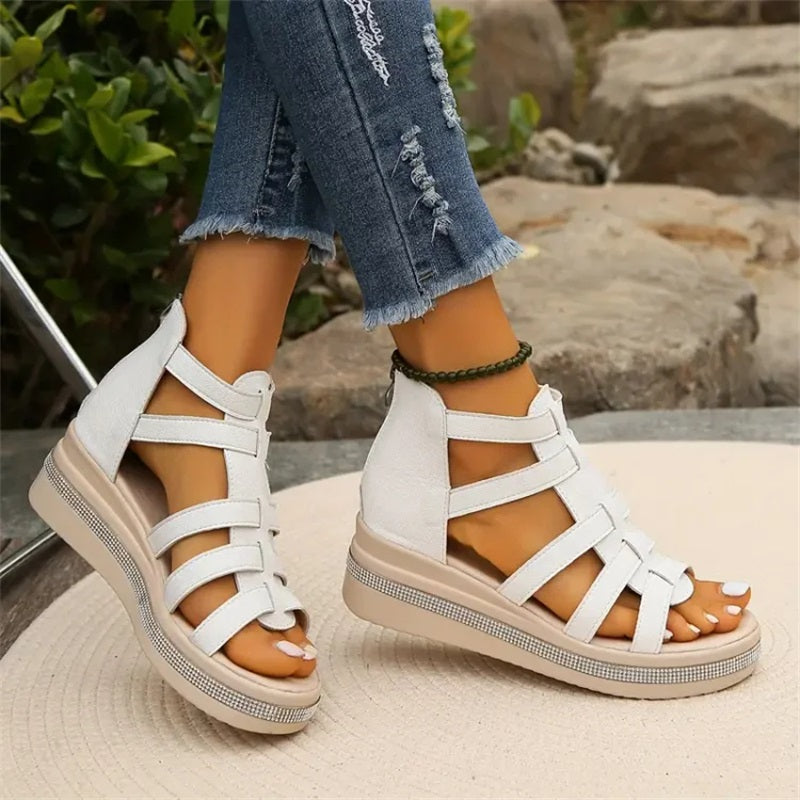 Tina - Wedge Sandals with Rhinestone Decoration