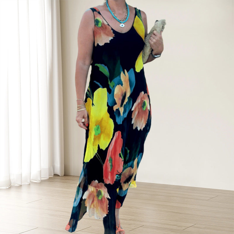 Maren - Sleeveless Flared Dress with Floral Print