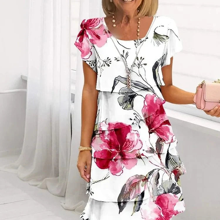 Elif - Pleated Floral Dress with Ruffles