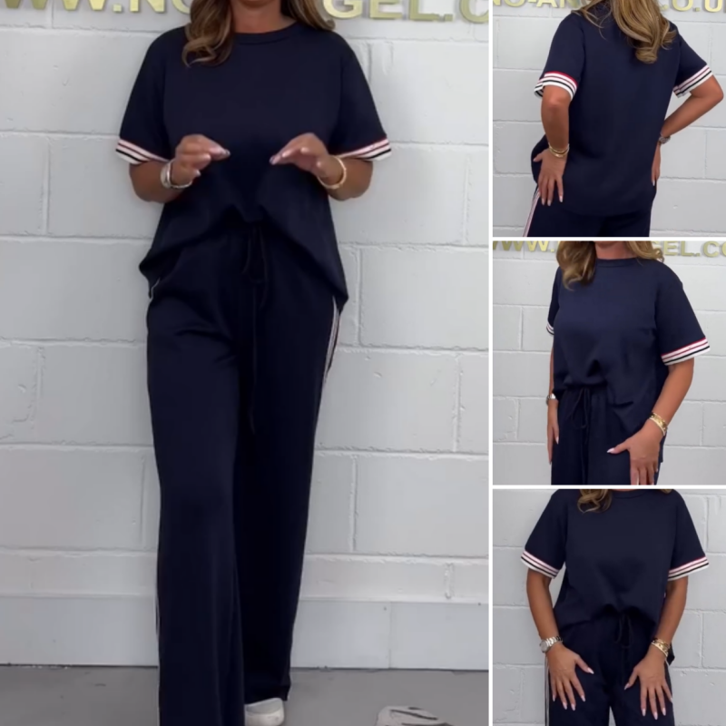 Milla - Women's Short Sleeve T-Shirt with Side Stripes and Jogging Pants