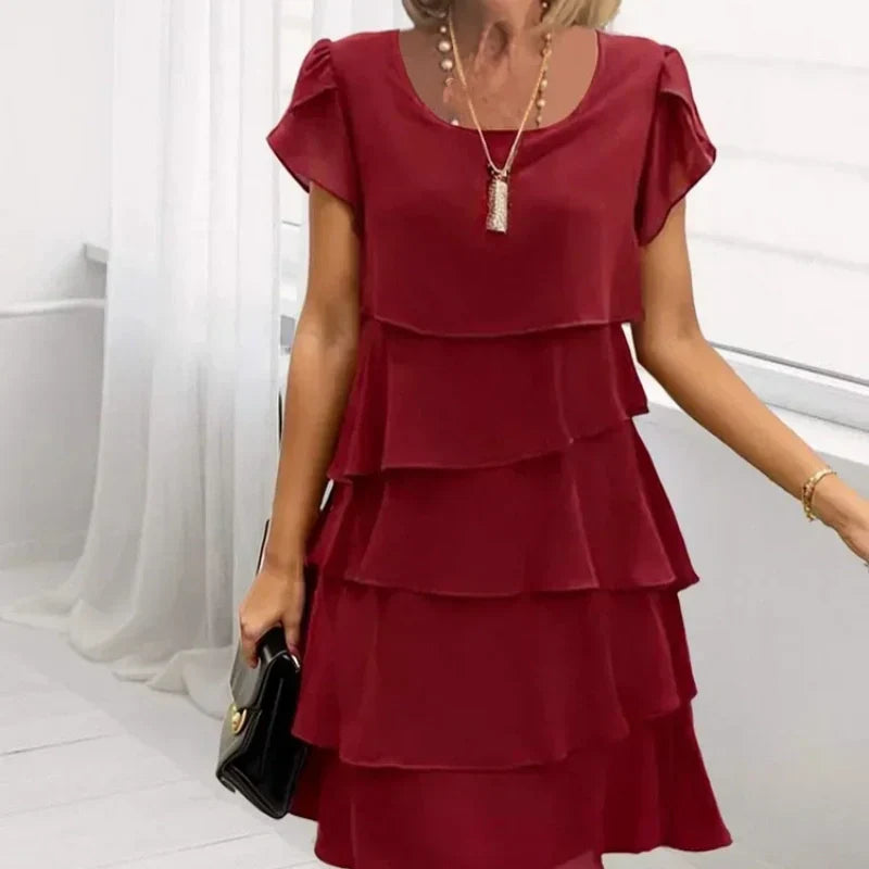 Kiki - Women's Dress with Wavy Cutout and Ruffles