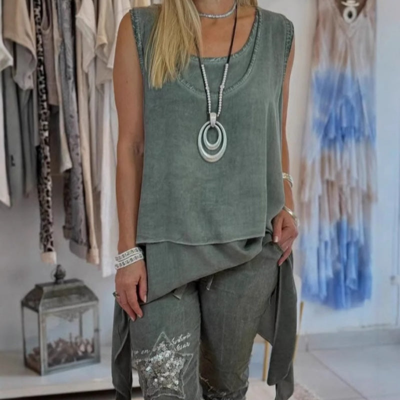 Oriane - Women's Two-Piece Set: Sleeveless Top and Printed Pants