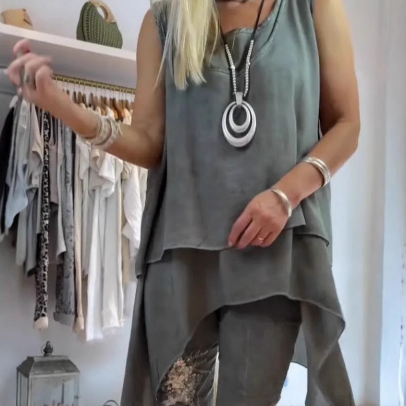 Oriane - Women's Two-Piece Set: Sleeveless Top and Printed Pants