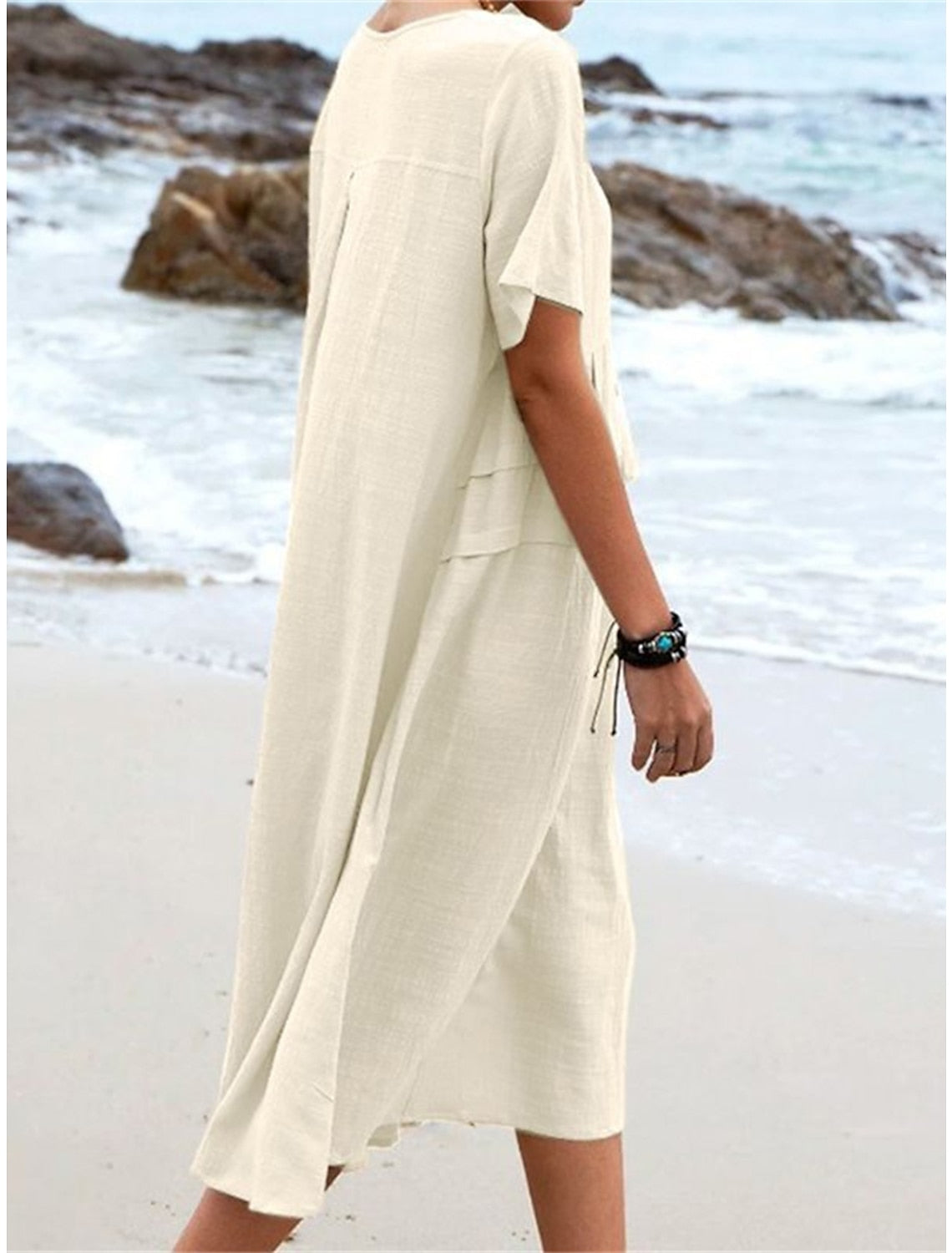 Oriana - Robe Midi en Coton et Lin à Col Rond