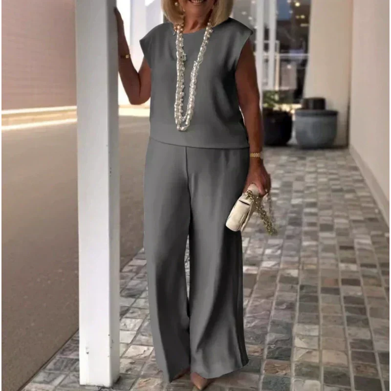 Anissa - Top Sans Manches et Pantalon à Col Rond pour Femme