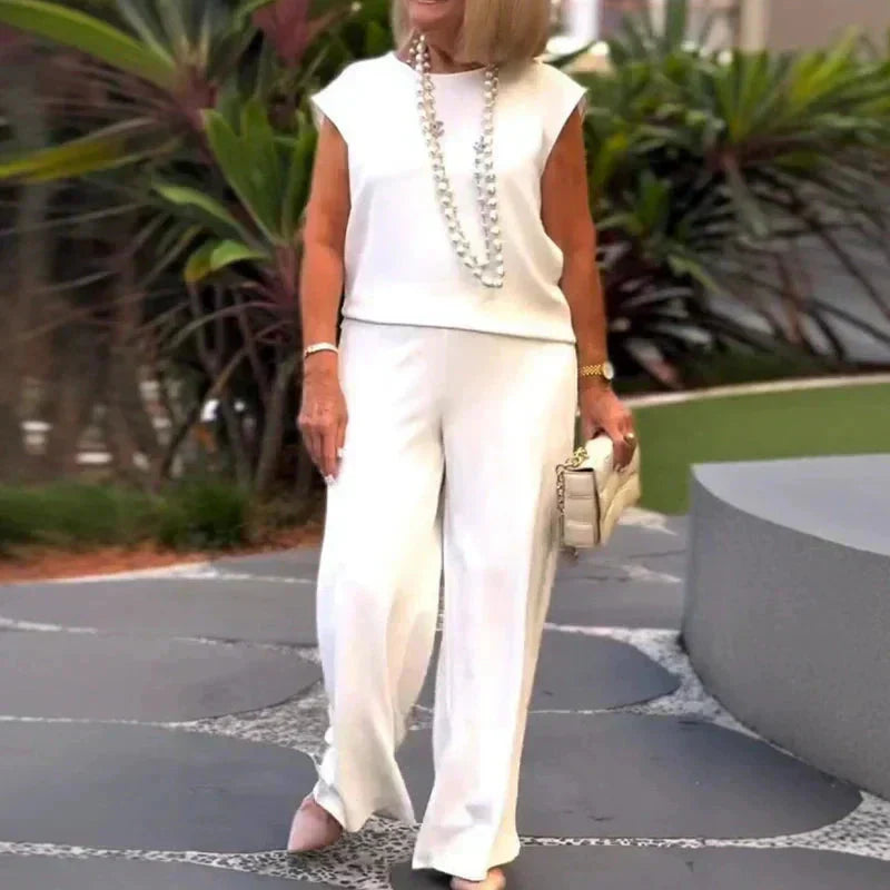 Anissa - Top Sans Manches et Pantalon à Col Rond pour Femme