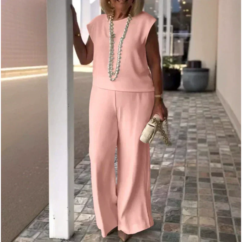 Anissa - Top Sans Manches et Pantalon à Col Rond pour Femme