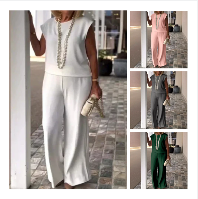 Anissa - Top Sans Manches et Pantalon à Col Rond pour Femme