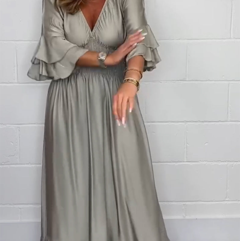 Sybille - Robe Évasée à Volants et Taille Haute