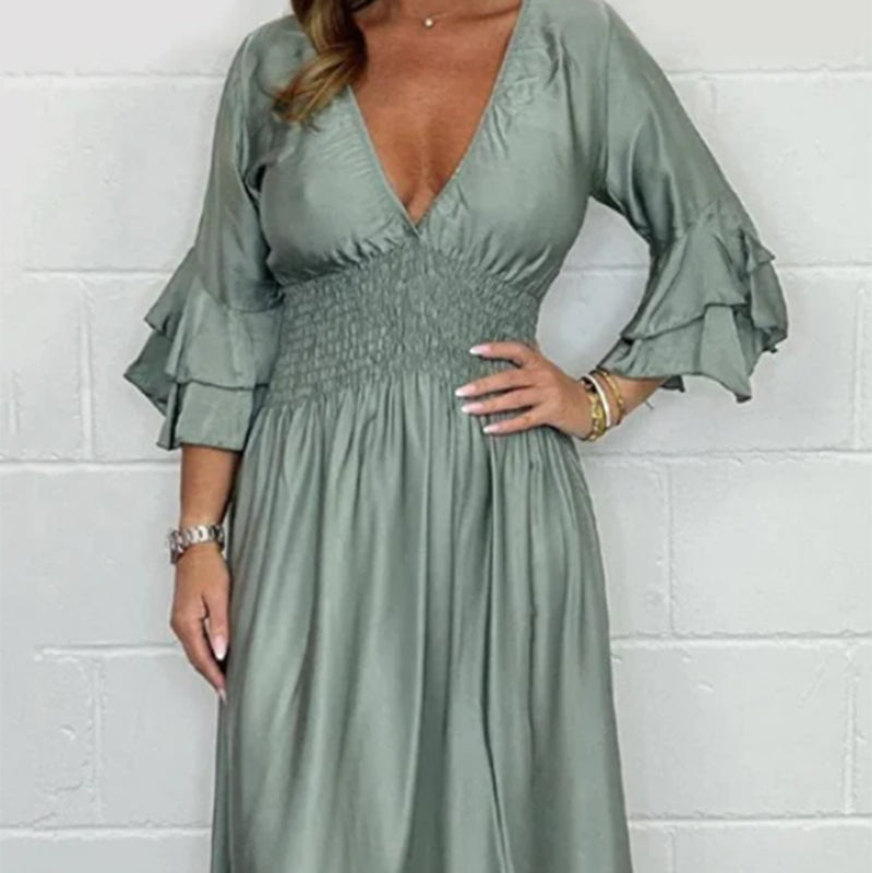 Sybille - Robe Évasée à Volants et Taille Haute