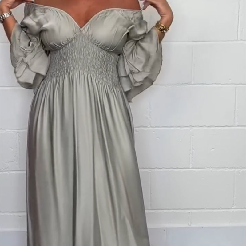 Sybille - Robe Évasée à Volants et Taille Haute