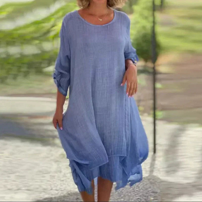 Odessa - Robe Élégante Unie à Col Rond et Coupe Ample