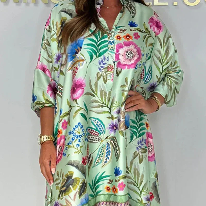 Violetta - Robe Florale Dcontracte avec Dcollet en V et Boutons Pa