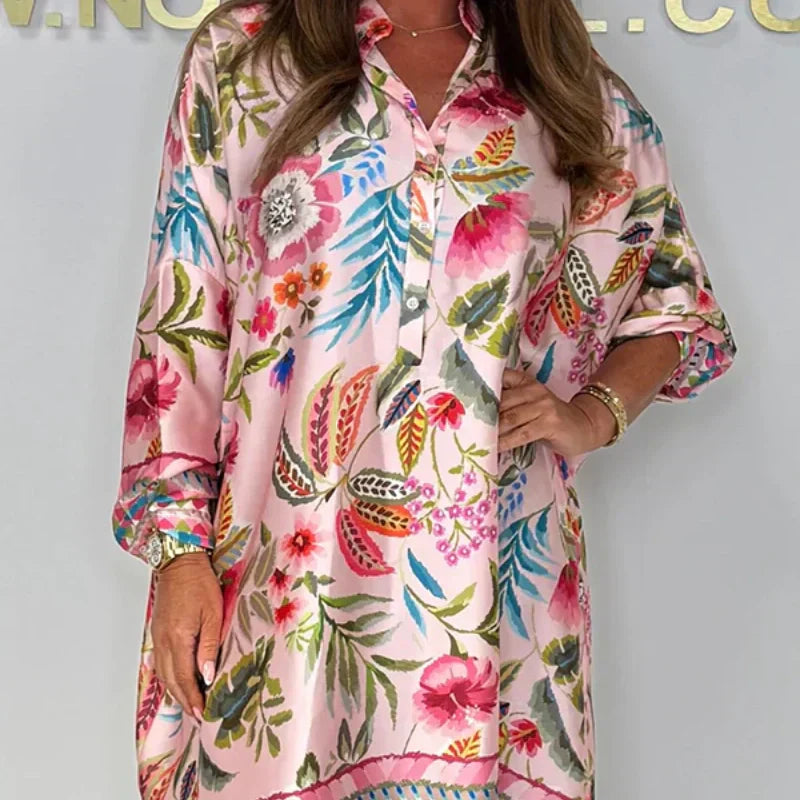 Violetta - Robe Florale Décontractée avec Décolleté en V et Boutons Partiels