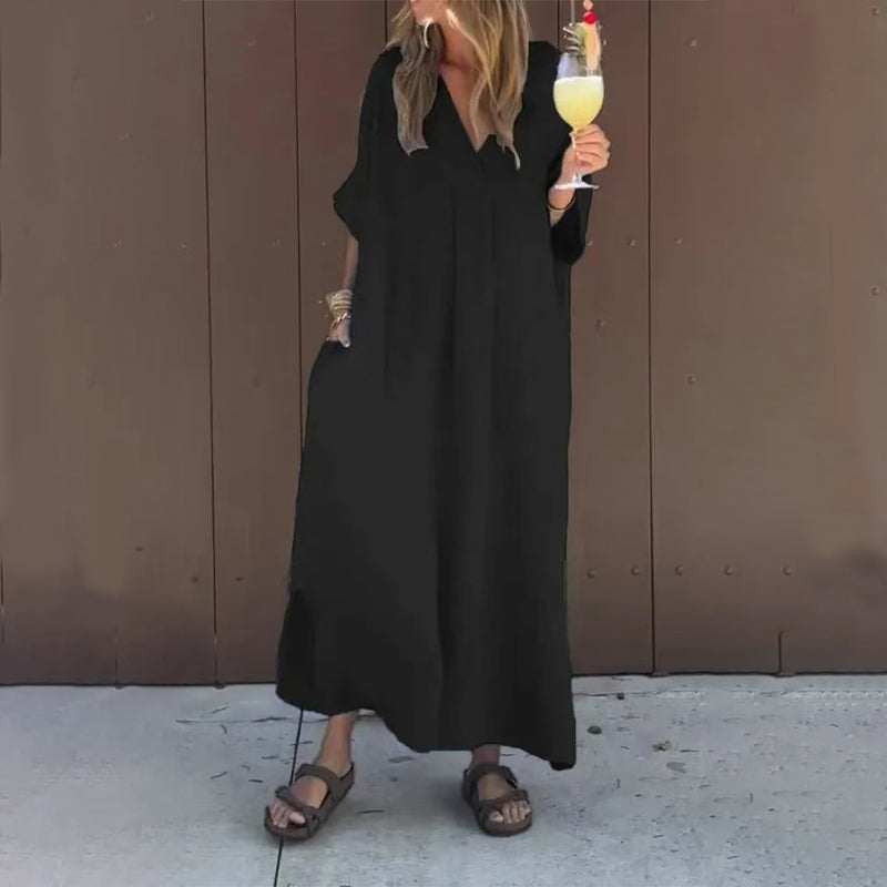 Alessia - Robe décontractée à col en V fluide pour femmes