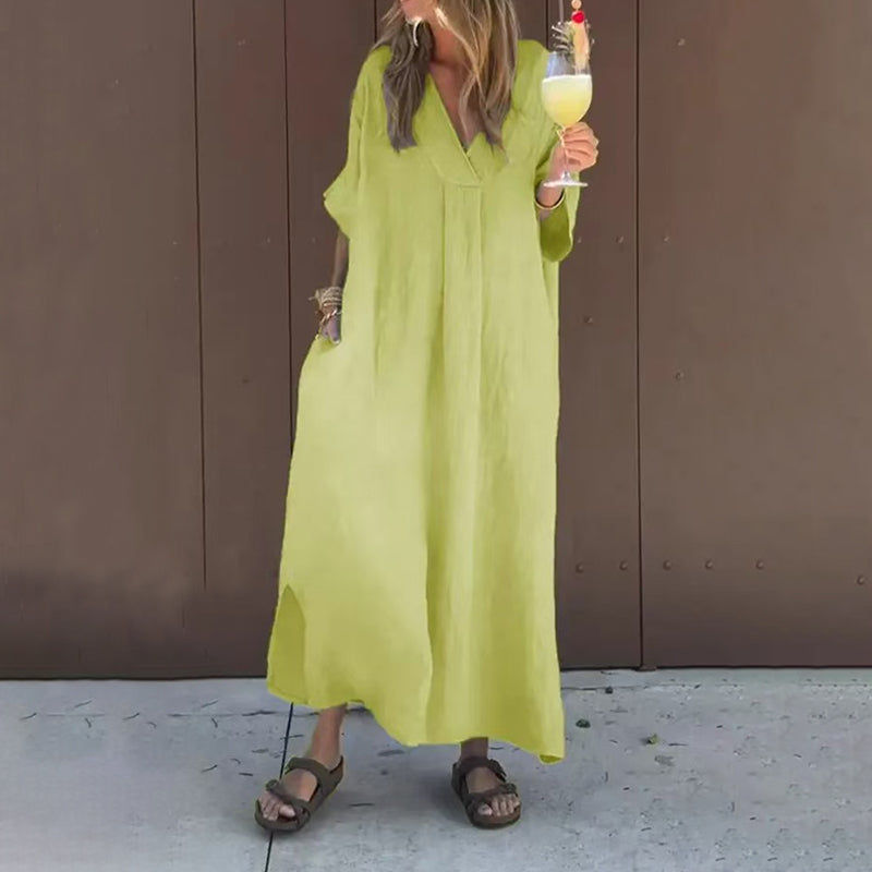 Alessia - Robe décontractée à col en V fluide pour femmes