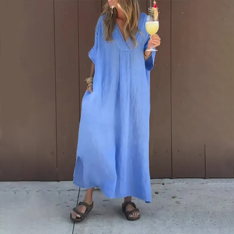 Alessia - Robe décontractée à col en V fluide pour femmes