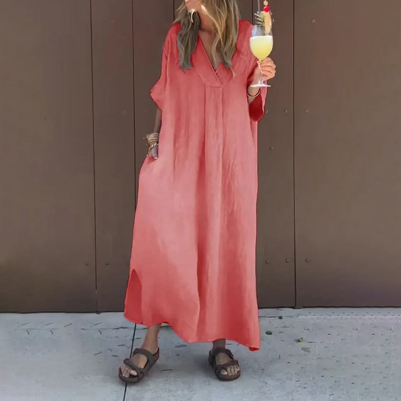 Alessia - Robe décontractée à col en V fluide pour femmes