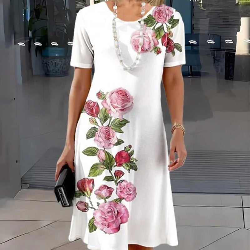 Josina - Short Dress with Short Sleeves and Round Neck Print Women's Fashion