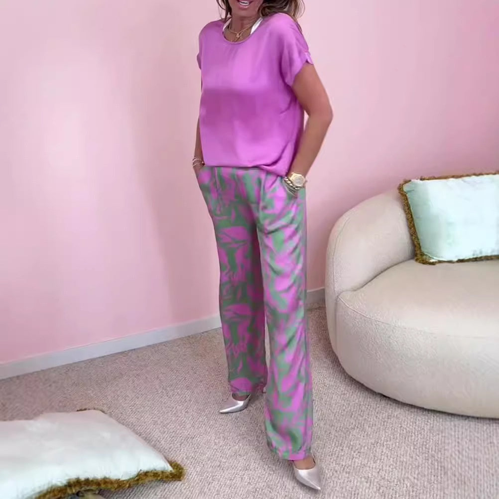 Malika™ - 2-Piece Set: Top & Wide Printed Pants