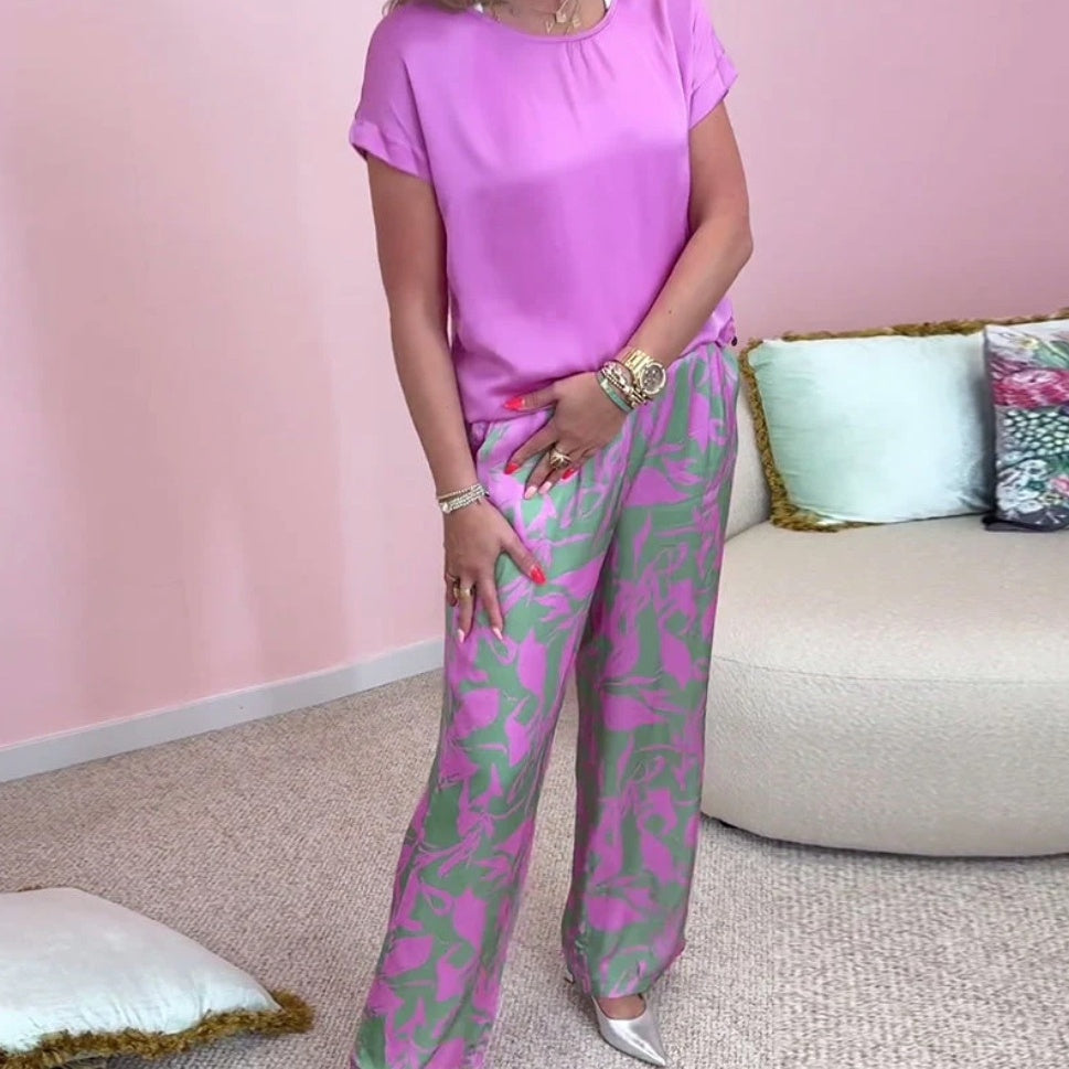 Malika™ - 2-Piece Set: Top & Wide Printed Pants