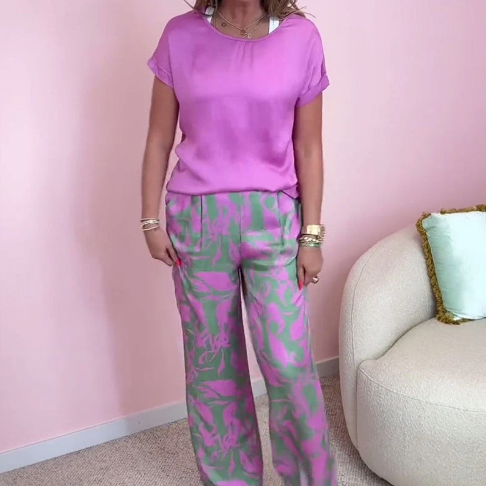 Malika™ - 2-Piece Set: Top & Wide Printed Pants