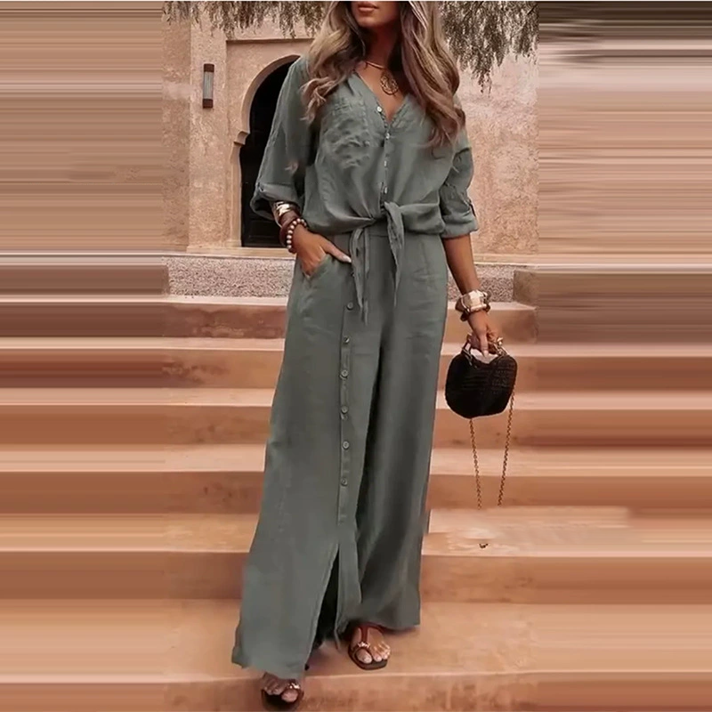 Jorellea - Elegant Flowy Cotton and Linen Solid Color Set