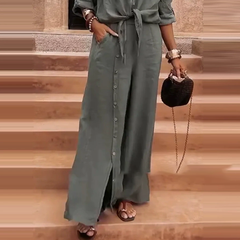 Jorellea - Elegant Flowy Cotton and Linen Solid Color Set