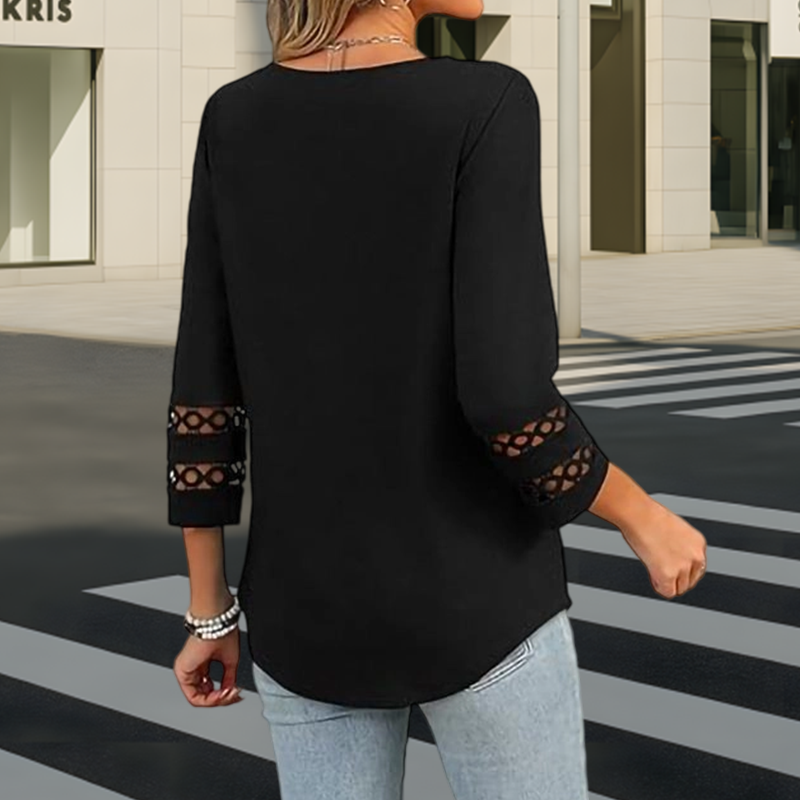 Heliona - Top femme manches 3/4 col en V uni