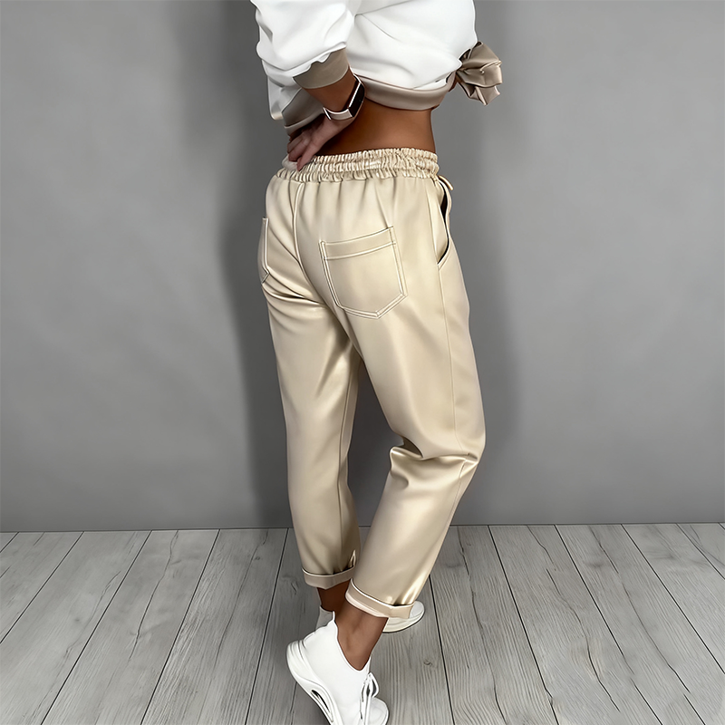 Neravine - Chic V-Neck and High Waisted Pants Set