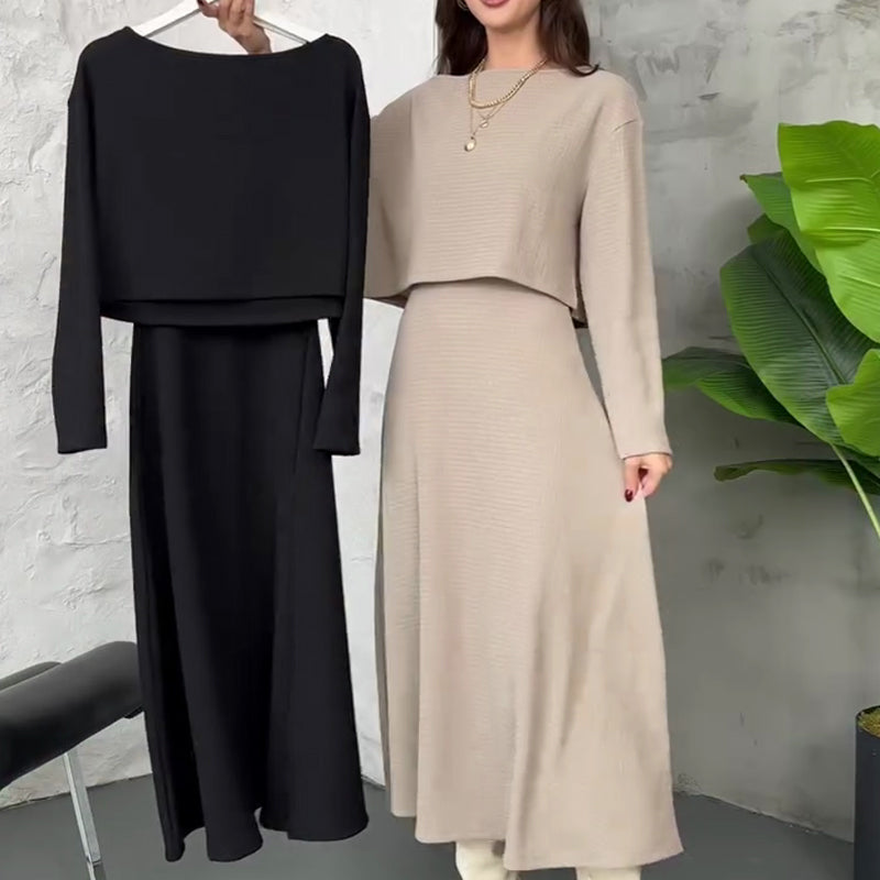 Kalissavine - Women's Two-Piece Knitted Set – Elegant Midi Dress & Crop Top