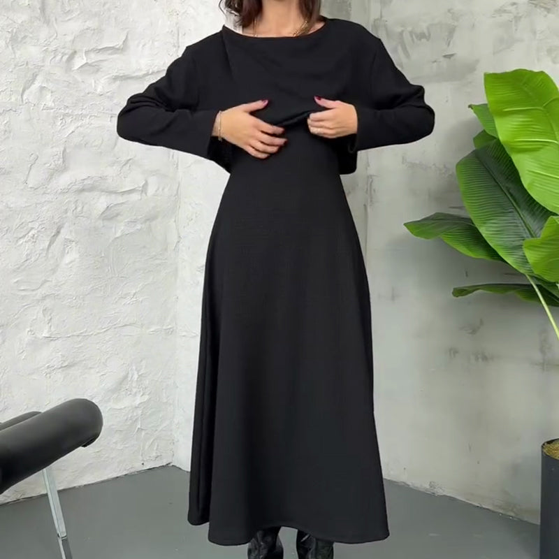 Kalissavine - Women's Two-Piece Knitted Set – Elegant Midi Dress & Crop Top