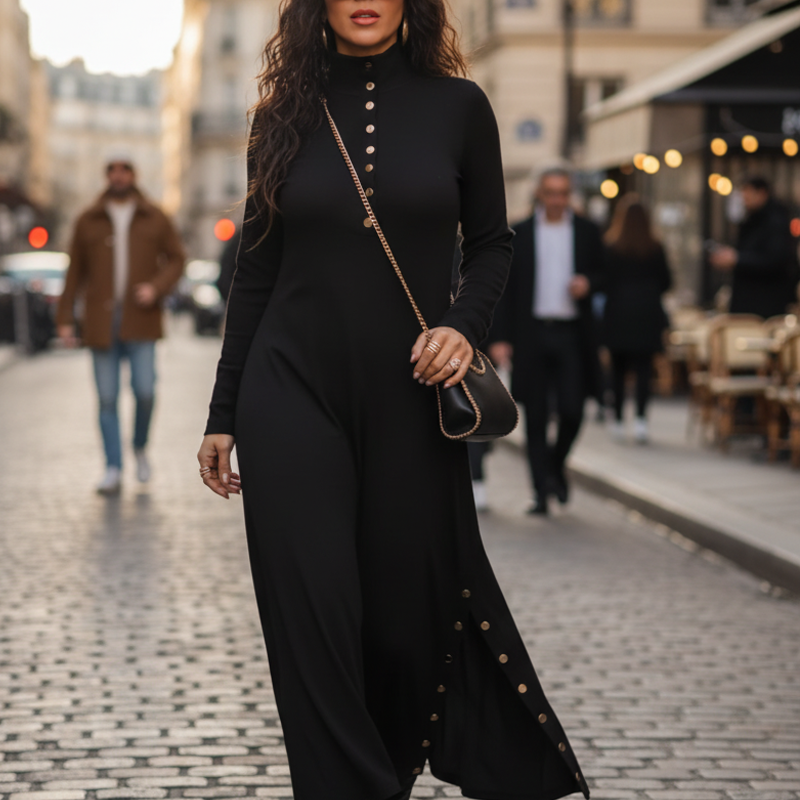 Noralissae - Robe Maxi Chic à Boutons