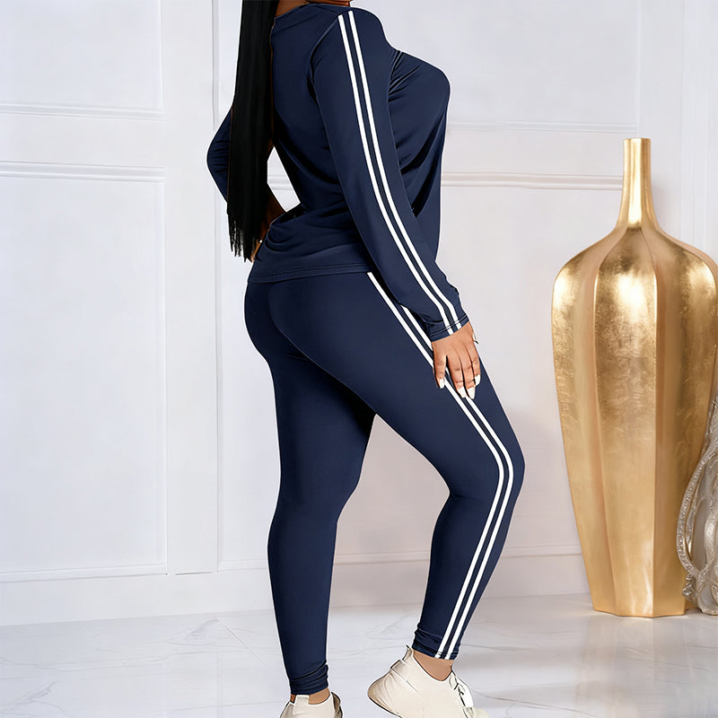 Isalivienne - Elegant Two-Piece Tracksuit Set with Side Stripes