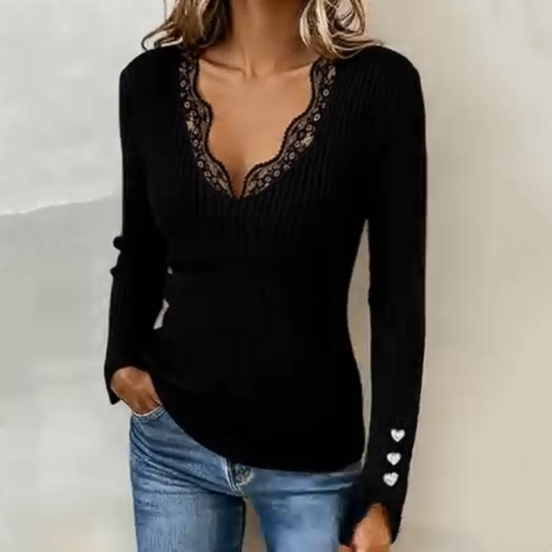 Faylina - Chic Ribbed Lace Top