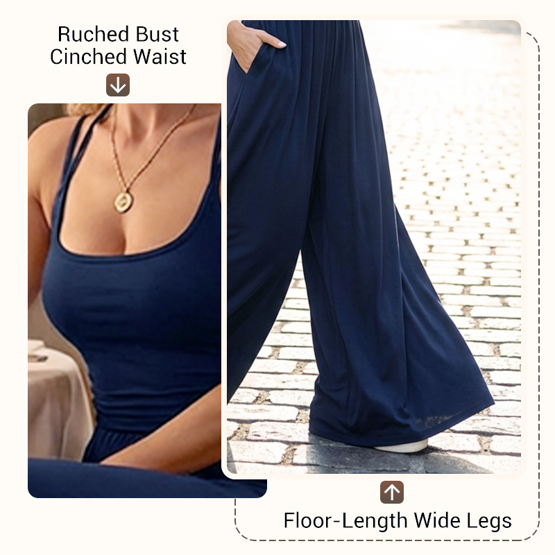 Jovixia - Women's fluid wide-leg summer jumpsuit with thin straps
